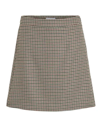 Fusta dreapta cu model houndstooth, Visiniu/Albastru inchis/Maro nisip