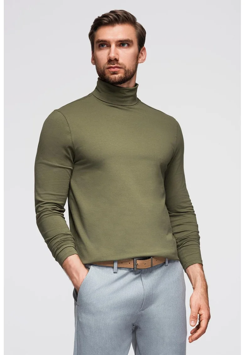 Bluza slim fit cu guler inalt, Verde masliniu