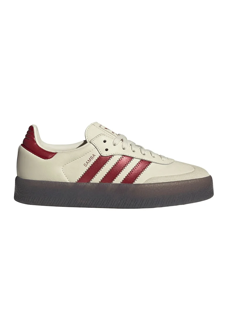 Pantofi sport Sambae din piele si piele intoarsa, Alb fildes/Rosu inchis