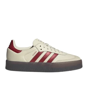 Pantofi sport Sambae din piele si piele intoarsa, Alb fildes/Rosu inchis