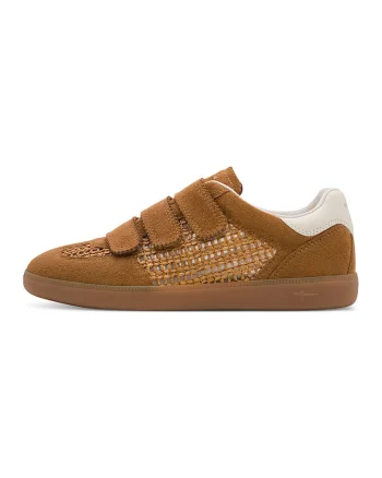 Pantofi sport cu garnituri din plasa si velcro, Maro cognac