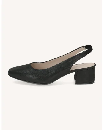 Pantofi slingback din piele cu toc masiv, Gri antracit