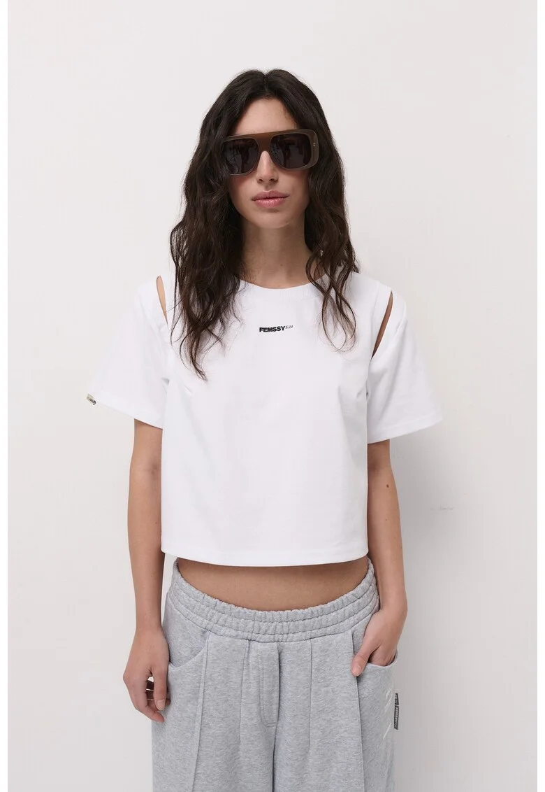 Tricou crop din bumbac Edge, Alb