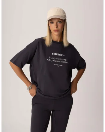 Tricou din bumbac cu imprimeu text Signa, Gri grafit