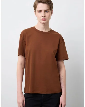 Tricou din bumbac cu umerii cazuti, Maro