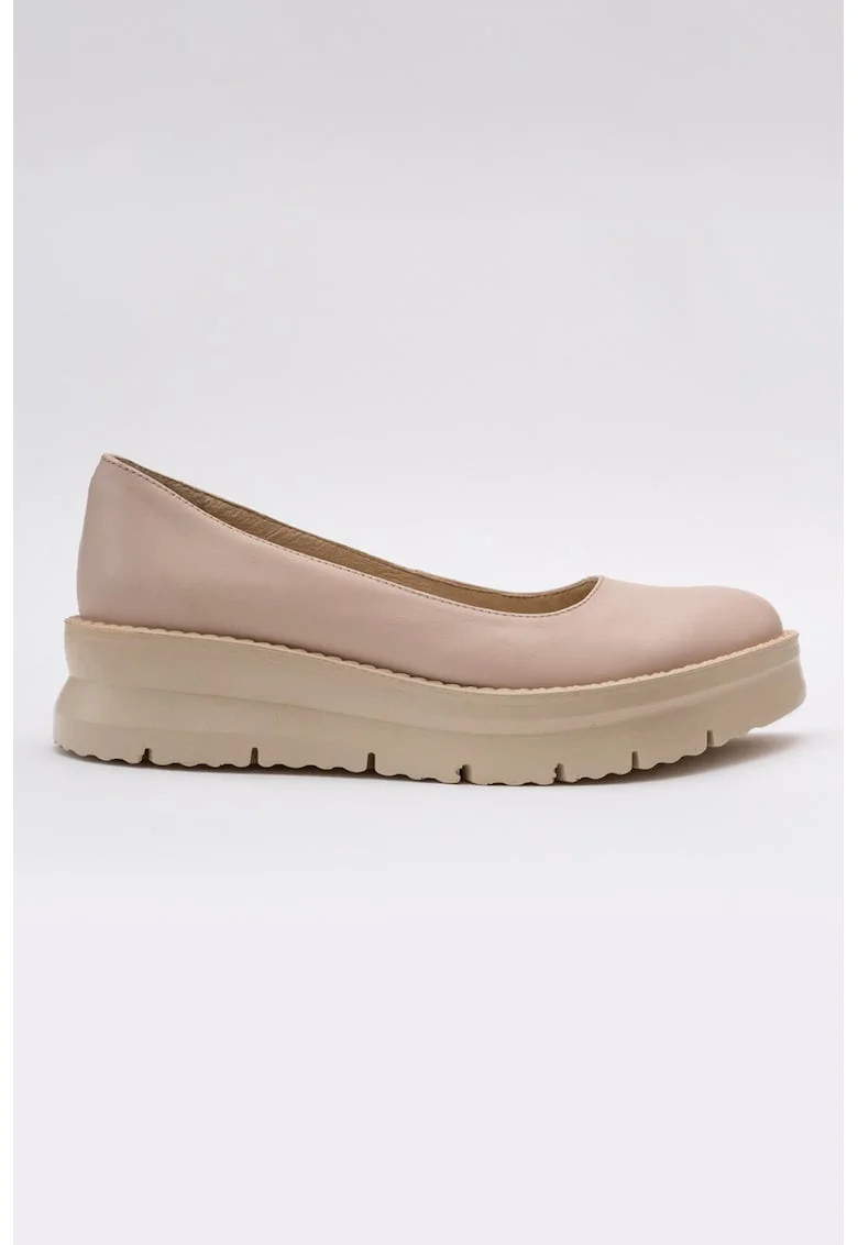 Pantofi wedge din piele, Bej deschis