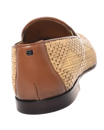 Pantofi loafer din rafie cu garnituri de piele, Bej