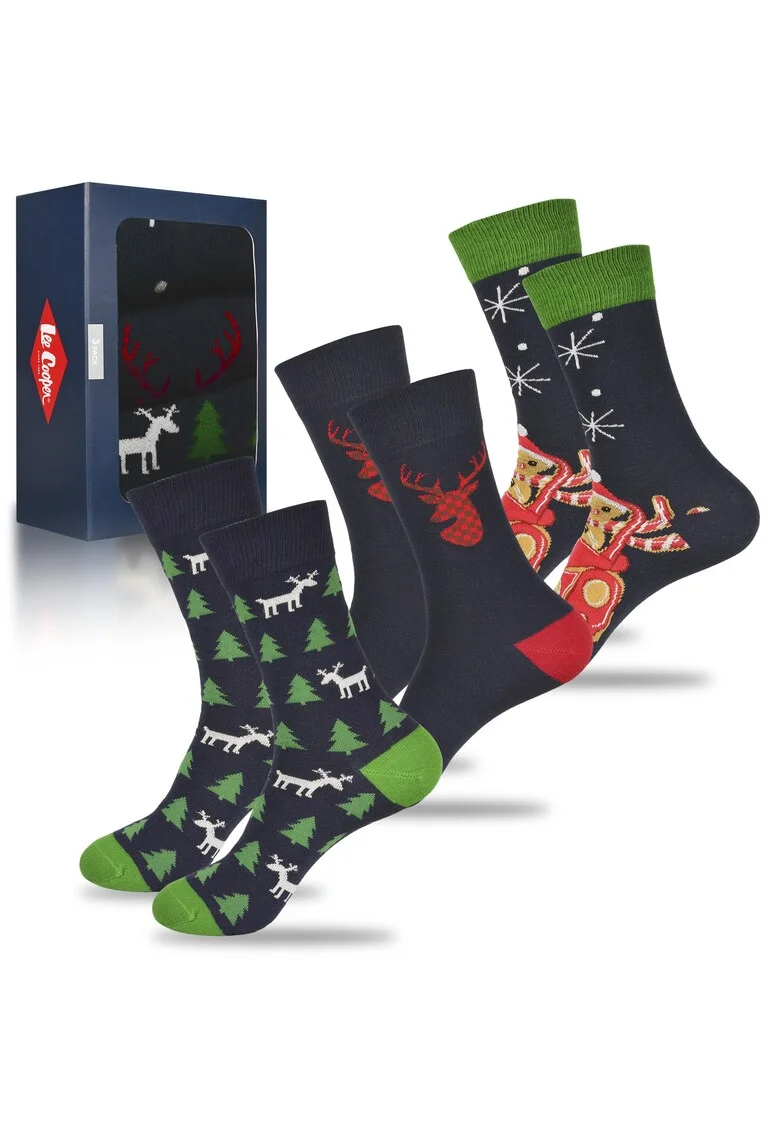 Set 3 Perechi Sosete Barbati,  Model de Craciun cu Ren, pentru Cadou, Marime
