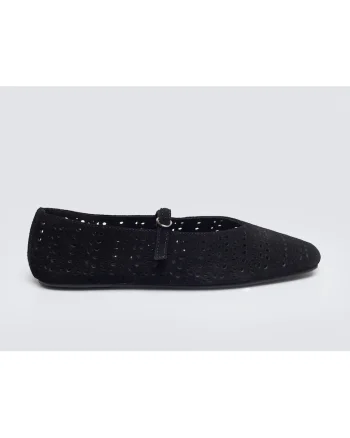Balerini Mary Jane din piele intoarsa cu design perforat