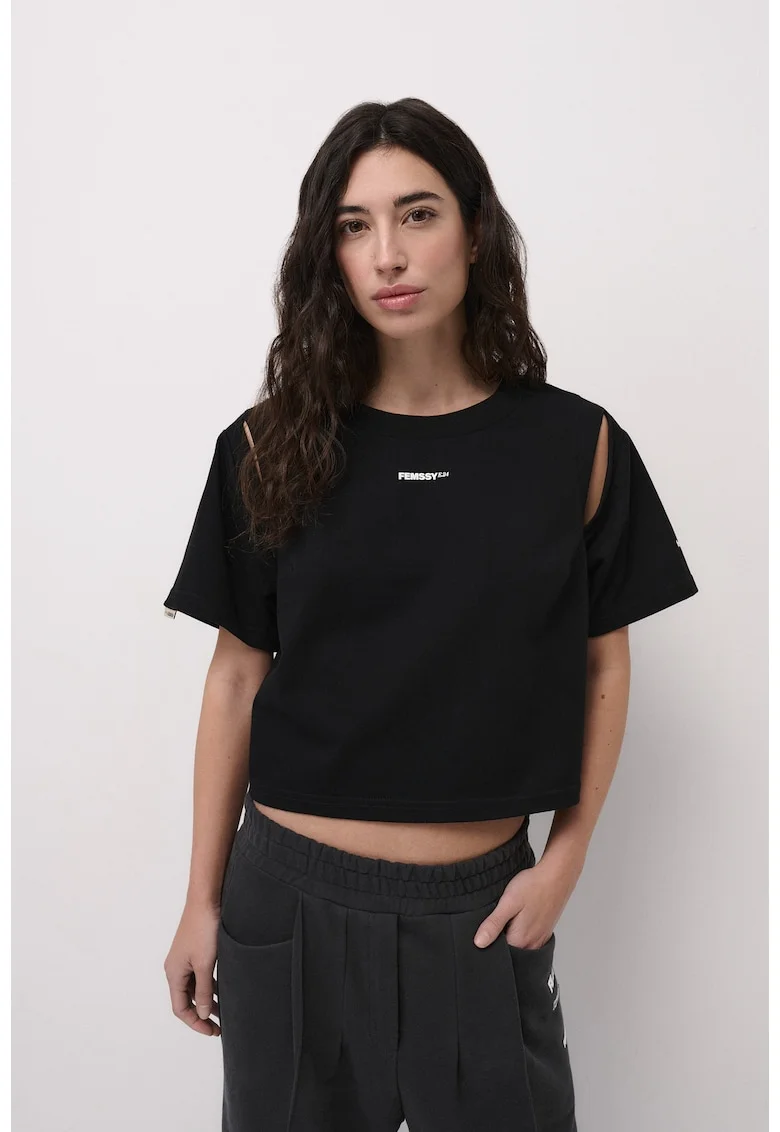 Tricou crop din bumbac Edge, Negru
