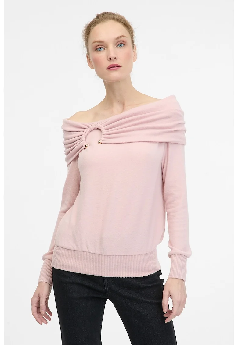 Bluza uni cu decolteu pe umeri, Roz prafuit