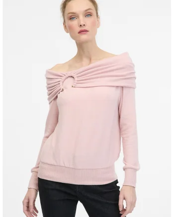 Bluza uni cu decolteu pe umeri, Roz prafuit
