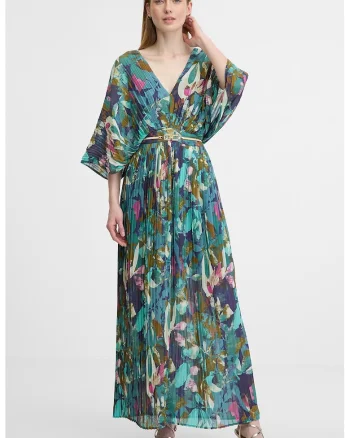 Rochie cu decolteu in V si maneci liliac, Multicolor