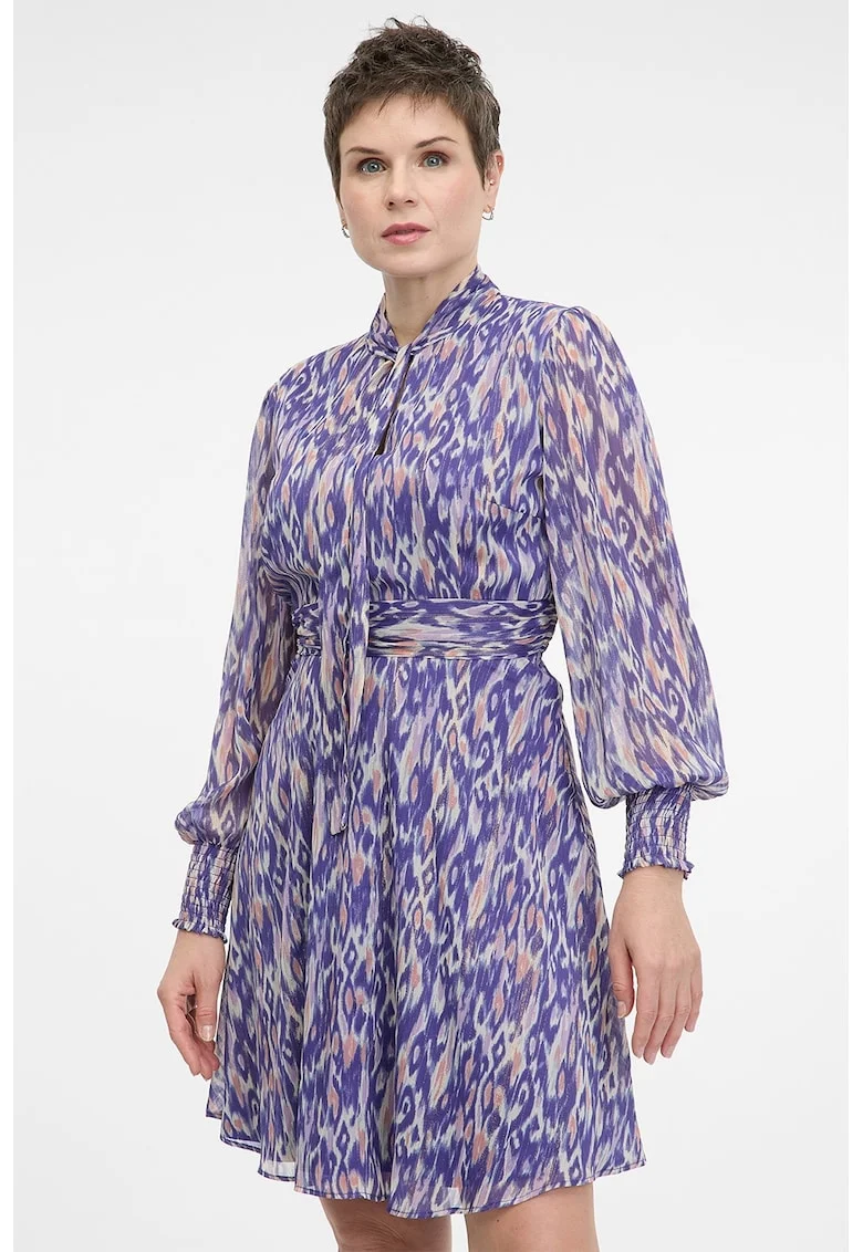 Rochie cu model si maneci scurte, Violet/Roz somon