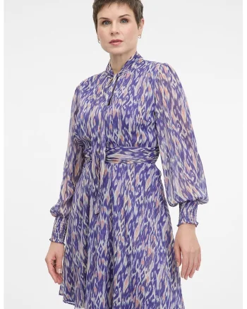 Rochie cu model si maneci scurte, Violet/Roz somon