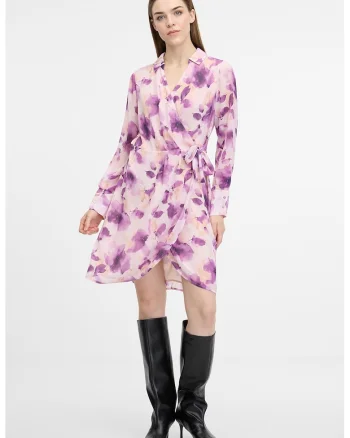 Rochie petrecuta cu decolteu in V, Violet/Alb murdar