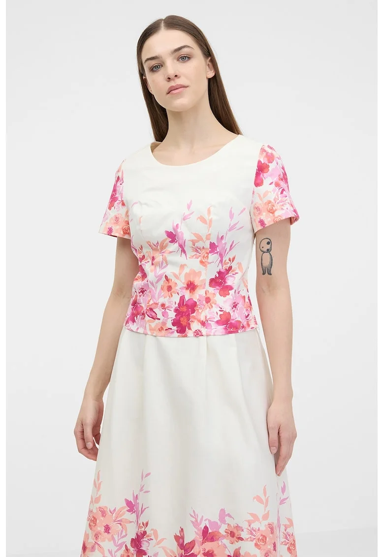 Bluza cu imprimeu floral, Alb murdar/Roz