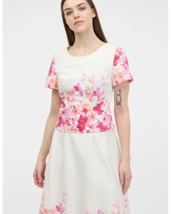 Bluza cu imprimeu floral, Alb murdar/Roz