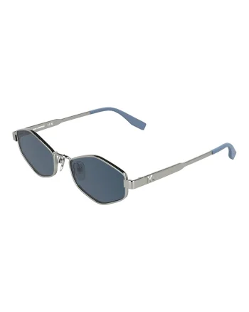 Ochelari de soare hexagonali cu rama metalica, Albastru/Argintiu