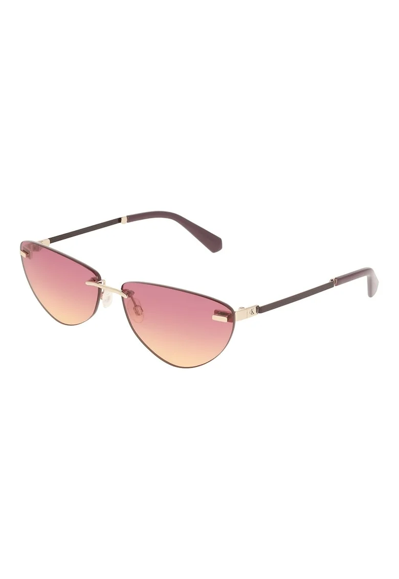 Ochelari de soare cat-eye cu rama metalica, Auriu/Maro pamantiu
