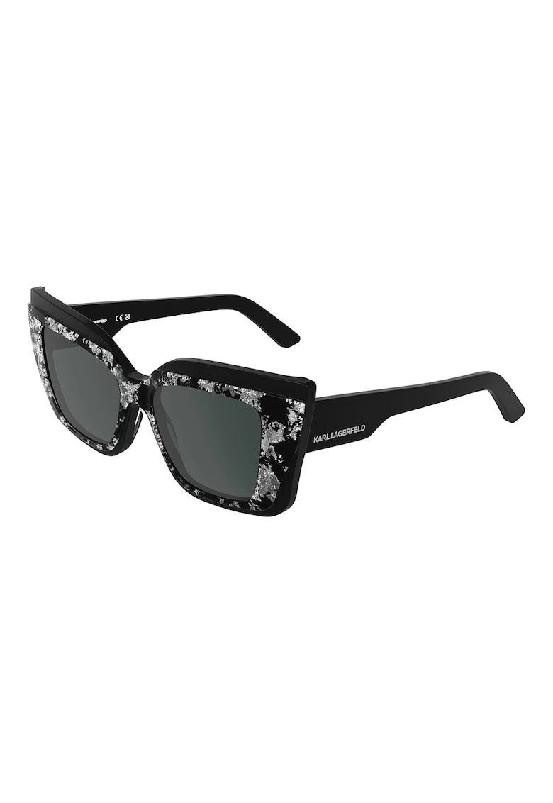 Ochelari de soare cat-eye cu rama groasa, Negru/Argintiu