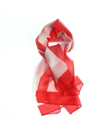 Esarfa eleganta din matase rosie cu insertii albe 100 x 100 cm