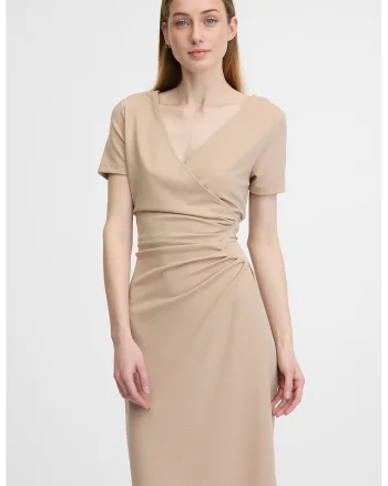 Rochie midi cu decolteu in V, Bej