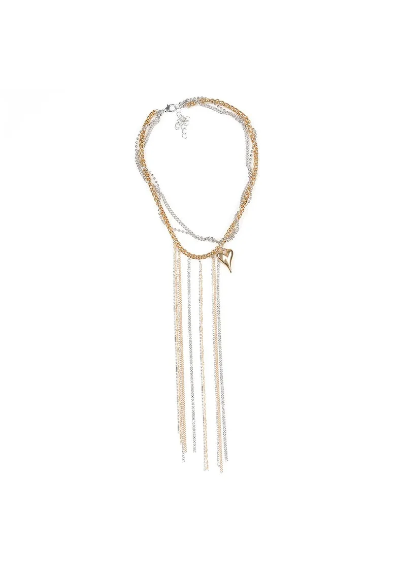 Colier elegant cu lanturi multiple si charm inima aurie
