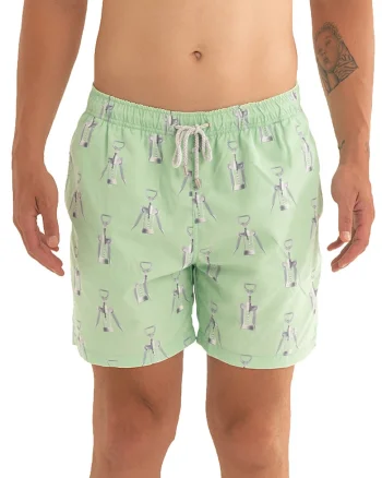 Pantaloni scurti de baie cu model si snur, Gri deschis/Verde pal