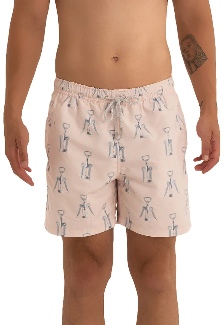 Pantaloni scurti de baie cu model si snur, Gri deschis/Piersica