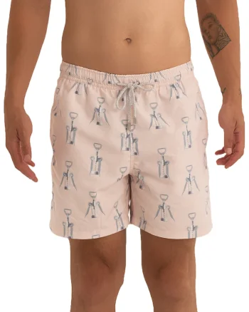 Pantaloni scurti de baie cu model si snur, Gri deschis/Piersica