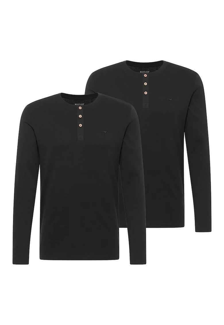Set de bluze din bumbac organic cu fenta cu nasturi Arminto - 2 Piese, Negru