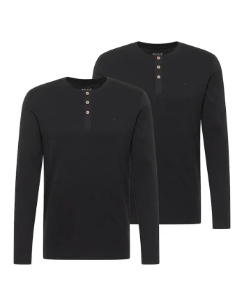 Set de bluze din bumbac organic cu fenta cu nasturi Arminto - 2 Piese, Negru