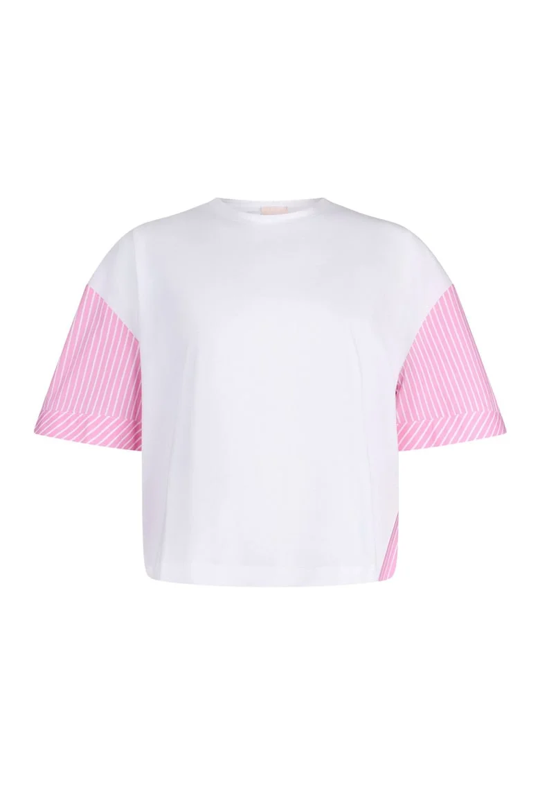Tricou crop de bumbac, Alb/Roz