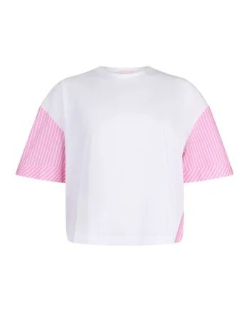 Tricou crop de bumbac, Alb/Roz