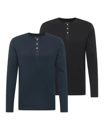 Set de bluze din bumbac organic cu fenta cu nasturi Arminto - 2 Piese, Negru/Albastru inchis