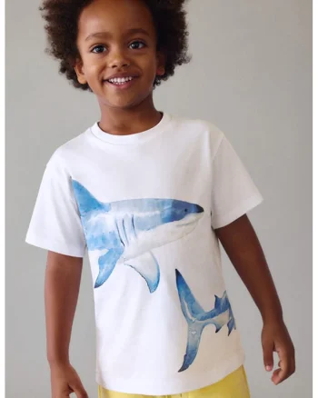Tricou cu imprimeu grafic, Alb/Albastru