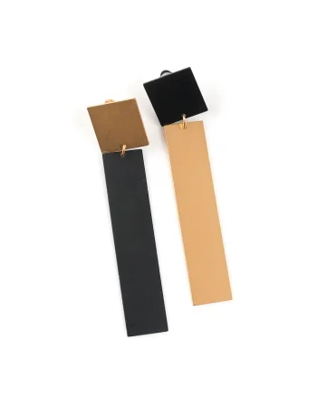 Cercei lungi geometrici negru-auriu