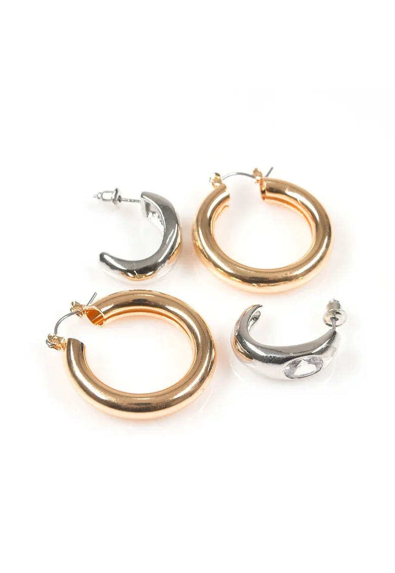 Cercei hoop  auriu și argintiu, 3x3cm