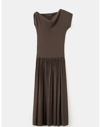 Rochie midi cu croiala evazata, Maro inchis