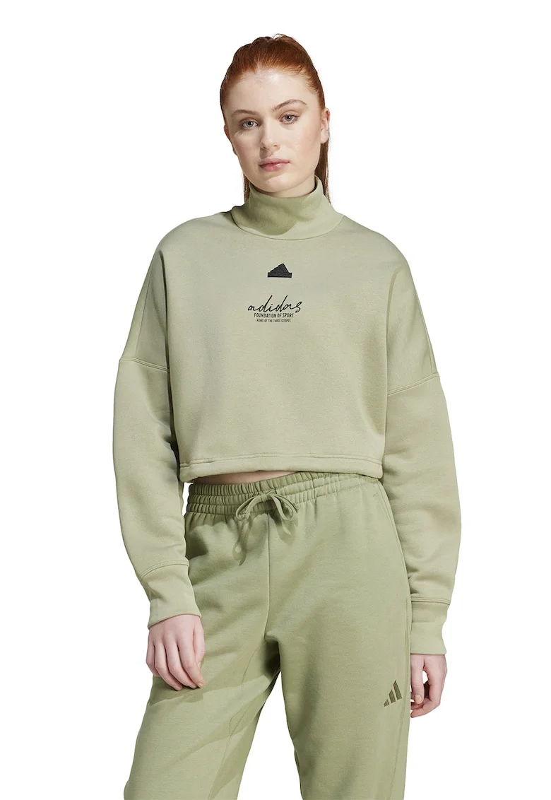 Bluza crop de trening cu guler inalt, Verde sparanghel
