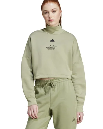 Bluza crop de trening cu guler inalt, Verde sparanghel