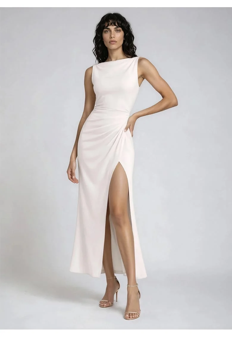 Rochie midi din lyocell cu drapaje Whisper, Alb