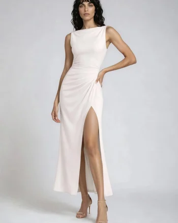 Rochie midi din lyocell cu drapaje Whisper, Alb