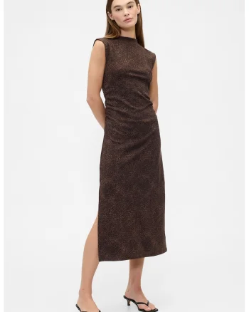 Rochie lunga cu slit lateral, Maro inchis