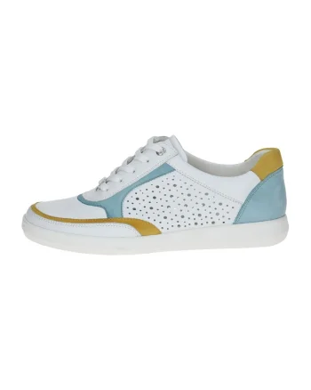 Pantofi sport de piele cu segmente perforate, Alb/Albastru/Galben mustar