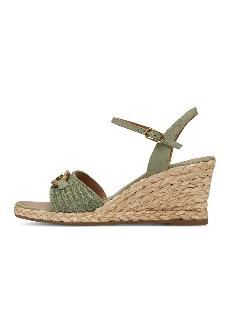 Sandale wedge cu aplicatii de iuta cu aspect impletit, Verde sparanghel