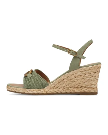 Sandale wedge cu aplicatii de iuta cu aspect impletit, Verde sparanghel