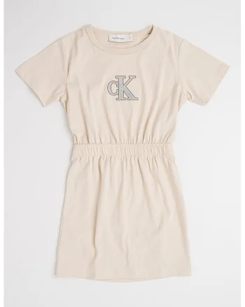 Rochie evazata cu logo, Maro camel