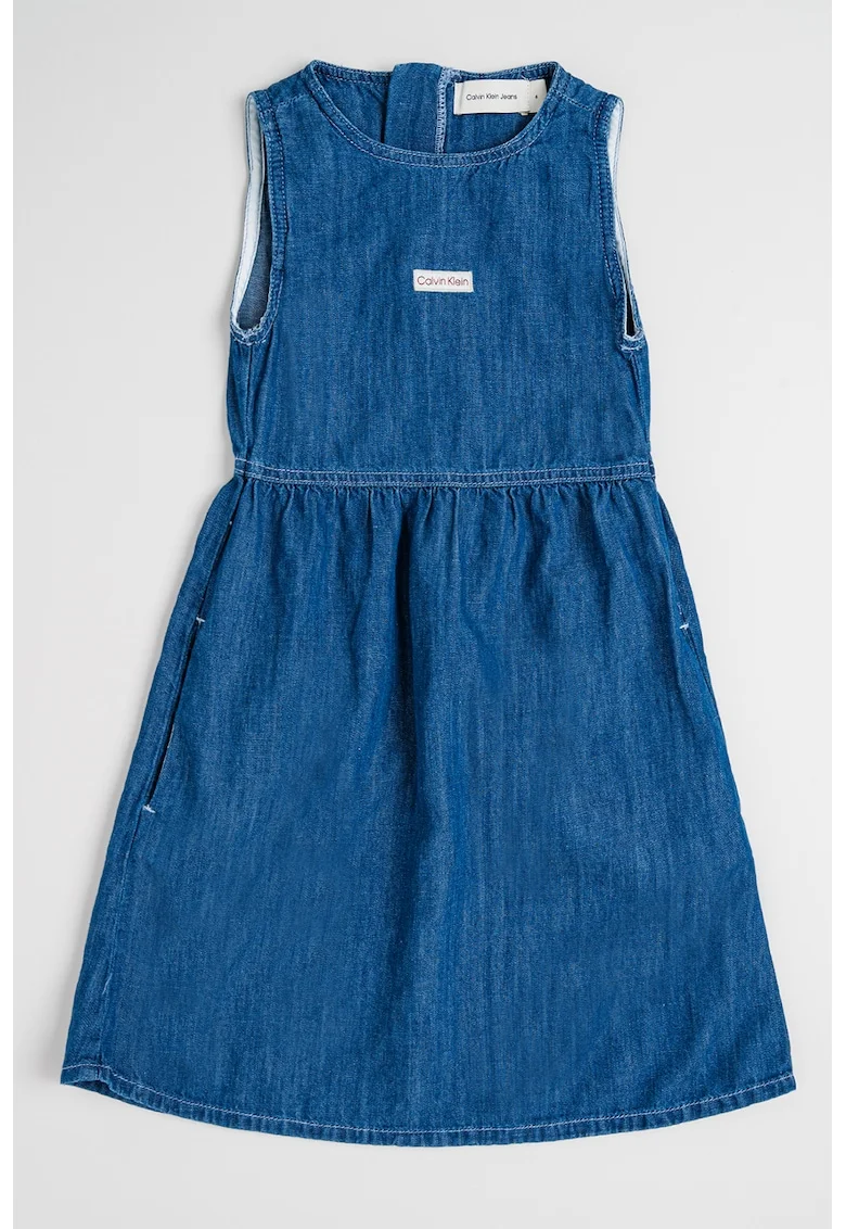 Rochie evazata din denim din amestec de lyocell si in, Albastru petrol